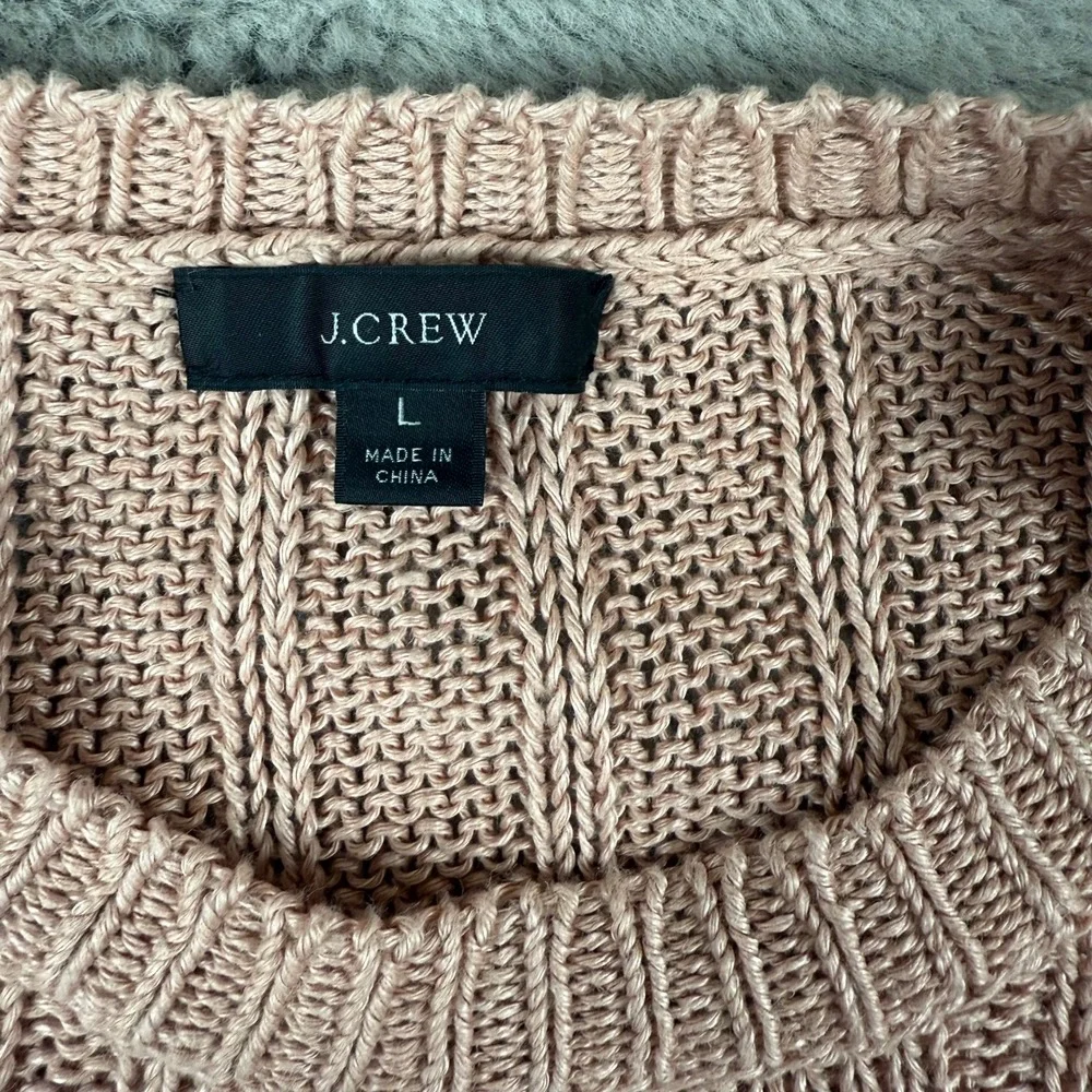 J.Crew Linen Knit Top Puff Sleeve Ribbed Crewneck Sweater Salmon‎ Pink L